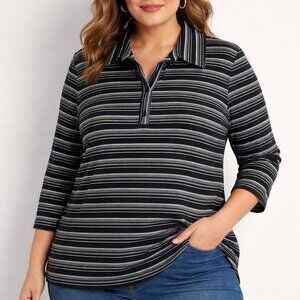 Lane Bryant 22/24 Striped Collared Top V-Neck Stretch
